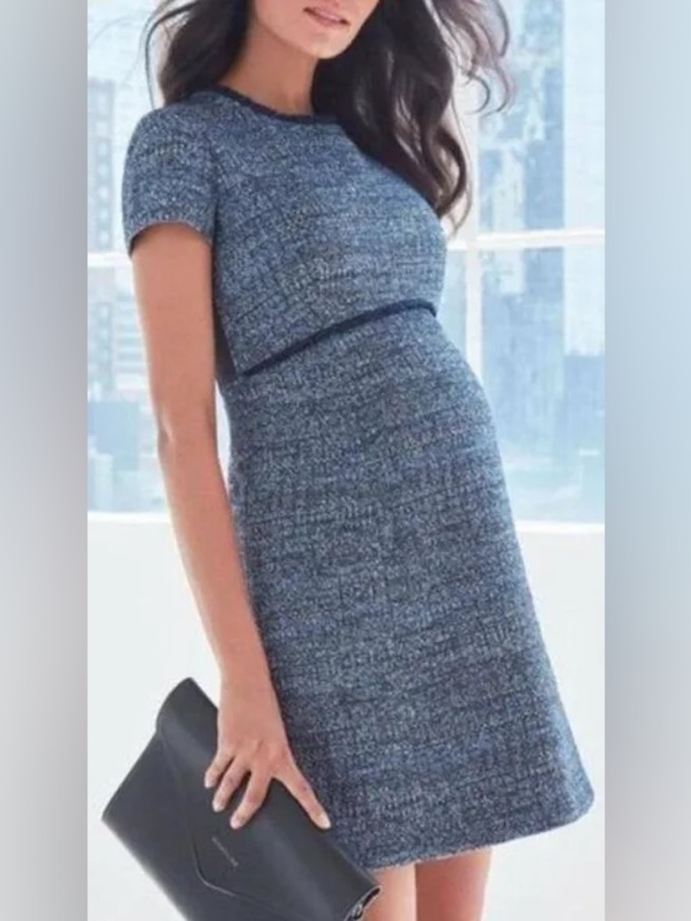 Seraphine Dark Blue Tweed Midi Maternity Dress
